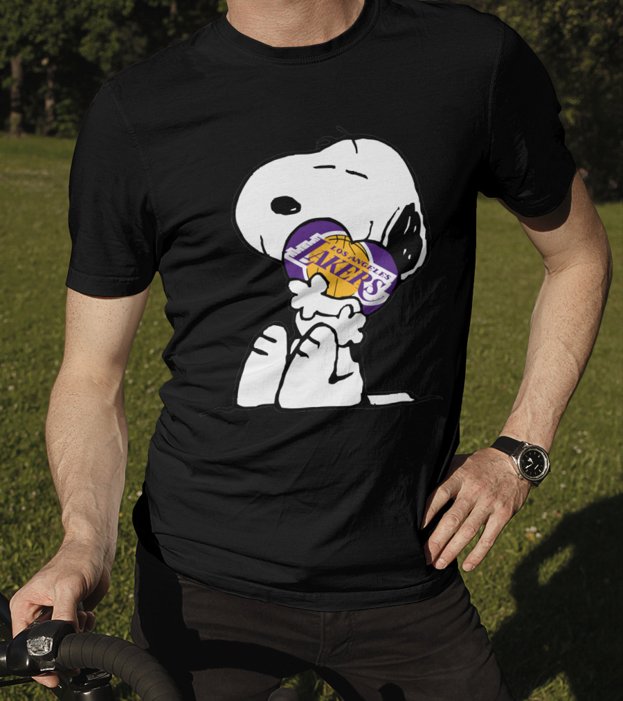 Snoopy Hugging Los Angeles Lakers Basketball T-Shirt