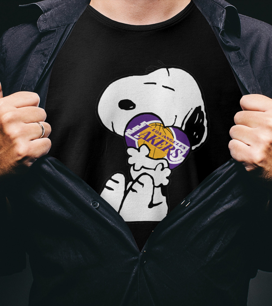 Snoopy Hugging Los Angeles Lakers Basketball T-Shirt