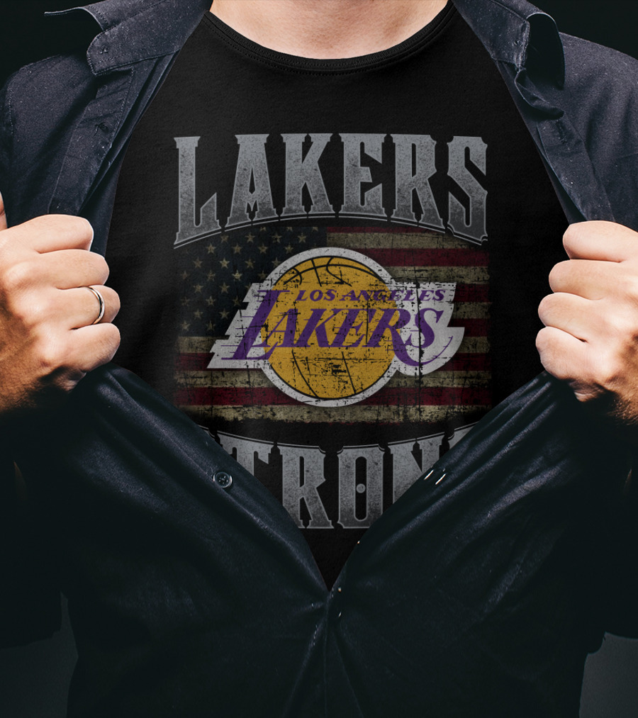 Lakers Strong Los Angeles Lakers Usa Flag Vintage Style T-Shirt