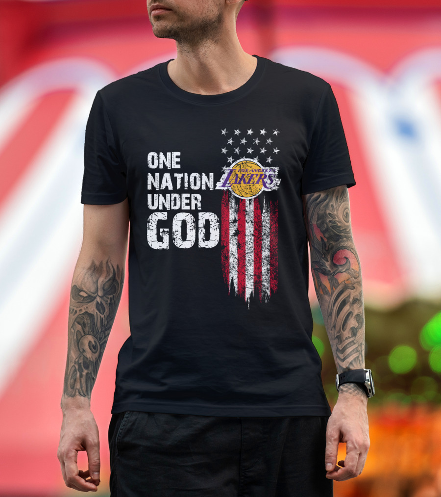 One Nation Under God Los Angeles Lakers American Flag Stars And Stripes T-Shirt