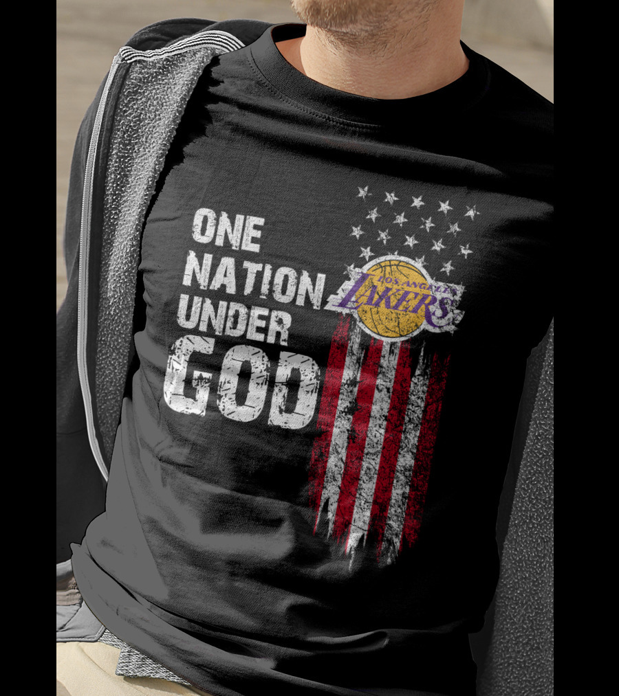 One Nation Under God Los Angeles Lakers American Flag Stars And Stripes T-Shirt