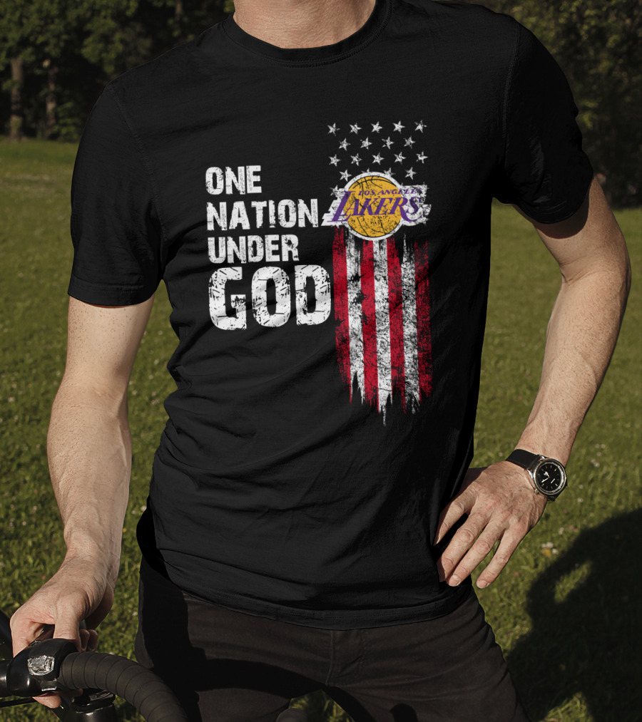 One Nation Under God Los Angeles Lakers American Flag Stars And Stripes T-Shirt