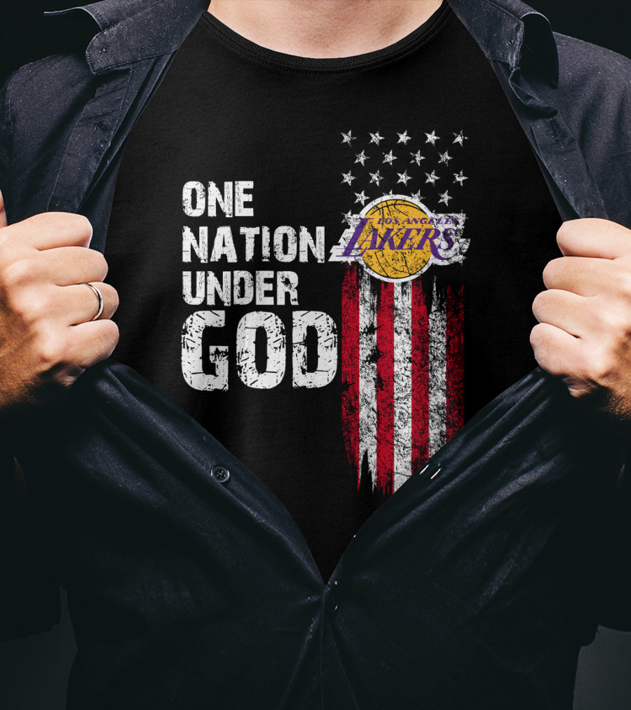 One Nation Under God Los Angeles Lakers American Flag Stars And Stripes T-Shirt
