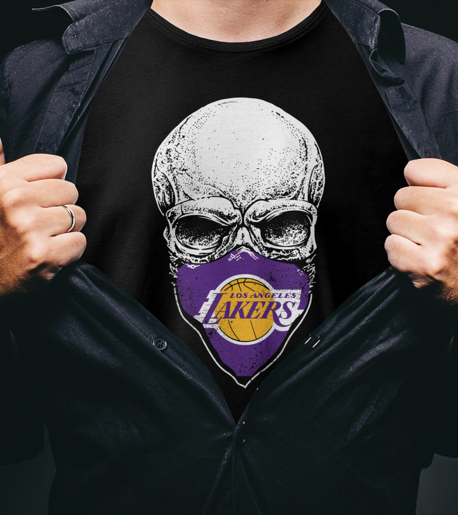 Los Angeles Lakers Skull Emblem With Purple And Gold Basketball Motif T-Shirt