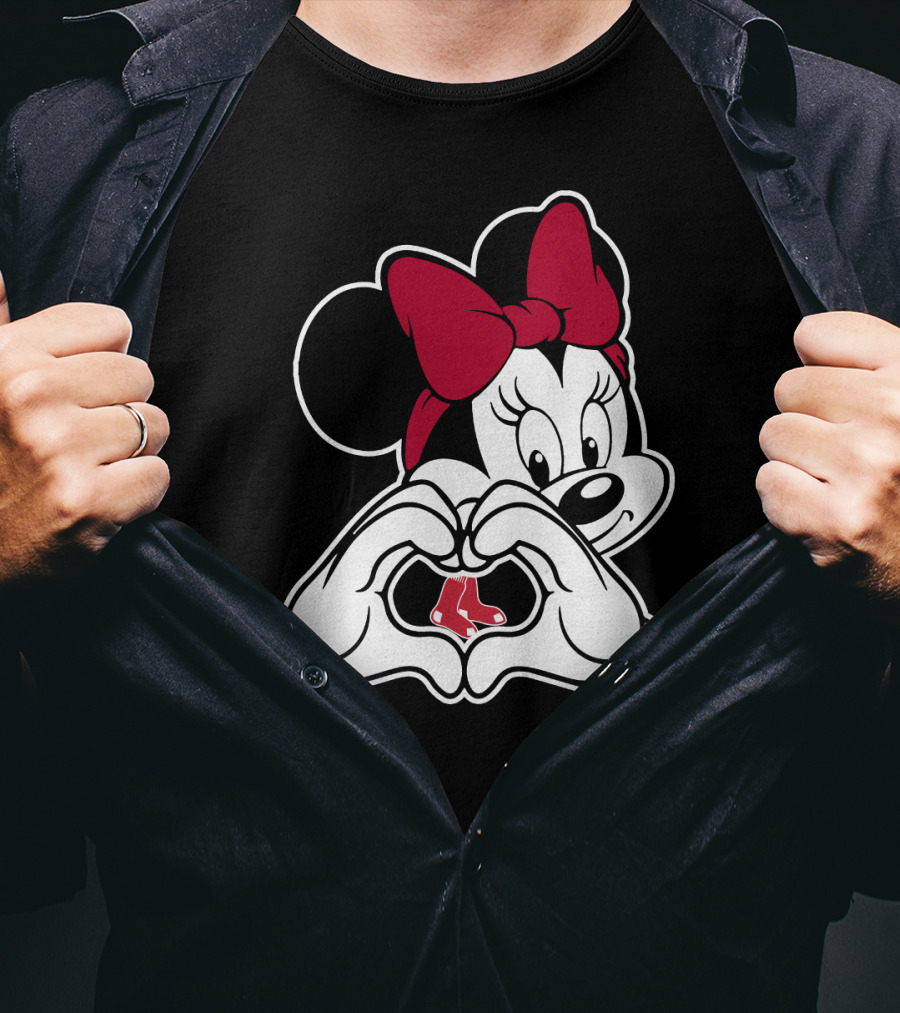 Minnie Mouse Heart Hands Boston Red Sox T-Shirt