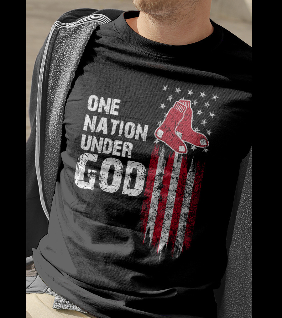 One Nation Under God Boston Red Sox American Flag Socks Stars Stripes T-Shirt