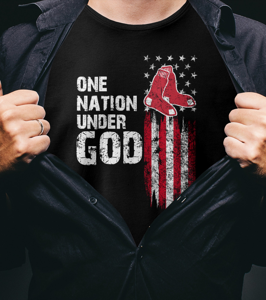One Nation Under God Boston Red Sox American Flag Socks Stars Stripes T-Shirt