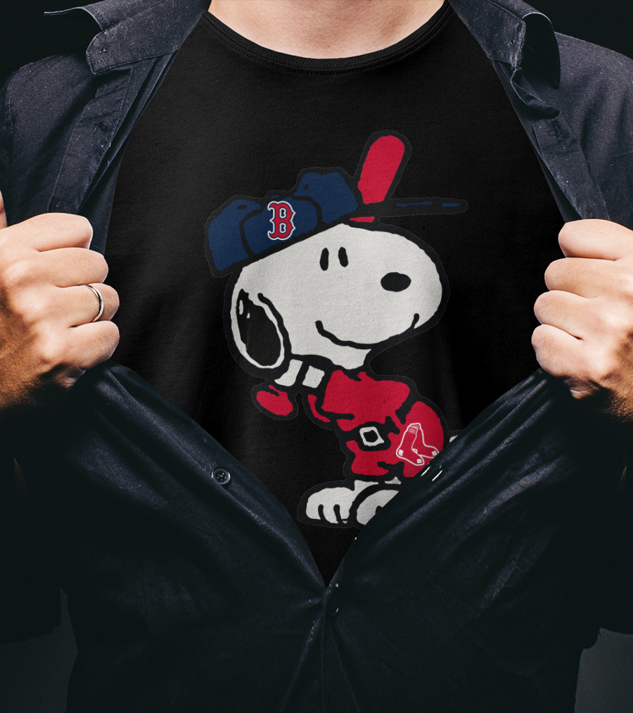 Snoopy Boston Red Sox Cap Peanuts Baseball Fan T-Shirt