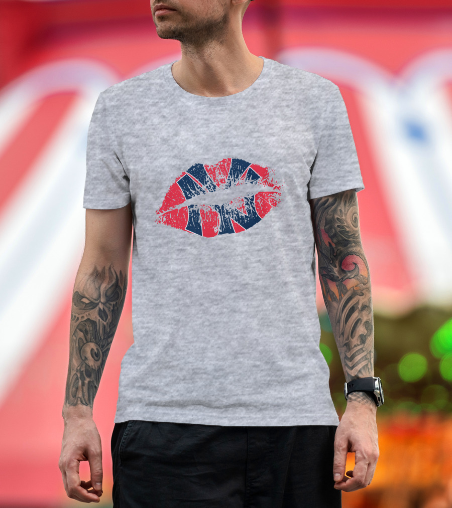 New York Yankees Lip Print Union Jack Flag Style T-Shirt