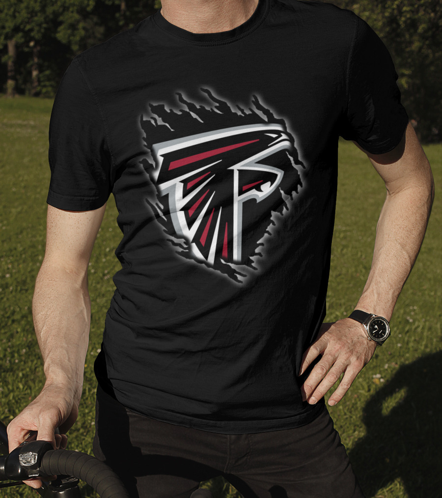 Atlanta Falcons Nfl Logo Black And Red Tear Effect T-Shirt