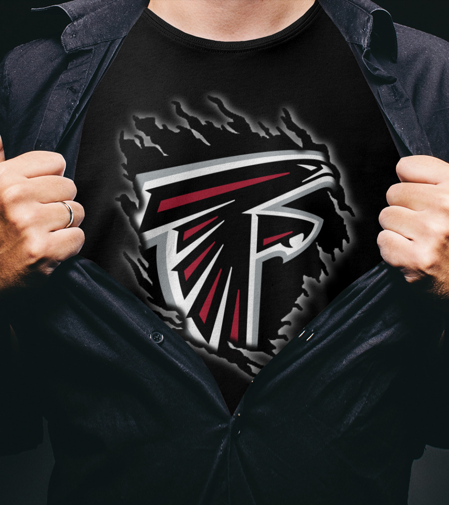 Atlanta Falcons Nfl Logo Black And Red Tear Effect T-Shirt