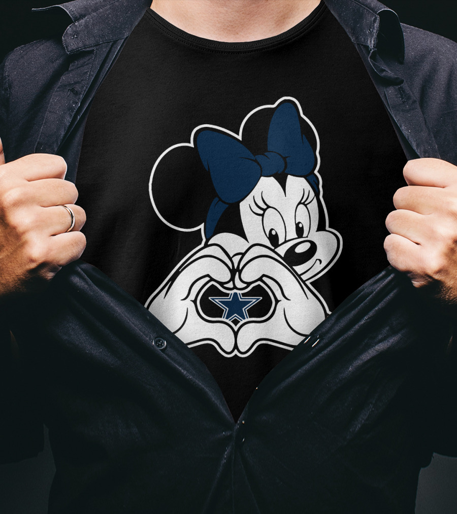 Cowboys Nation Dallas Star Minnie Mouse Heart Hands T-Shirt
