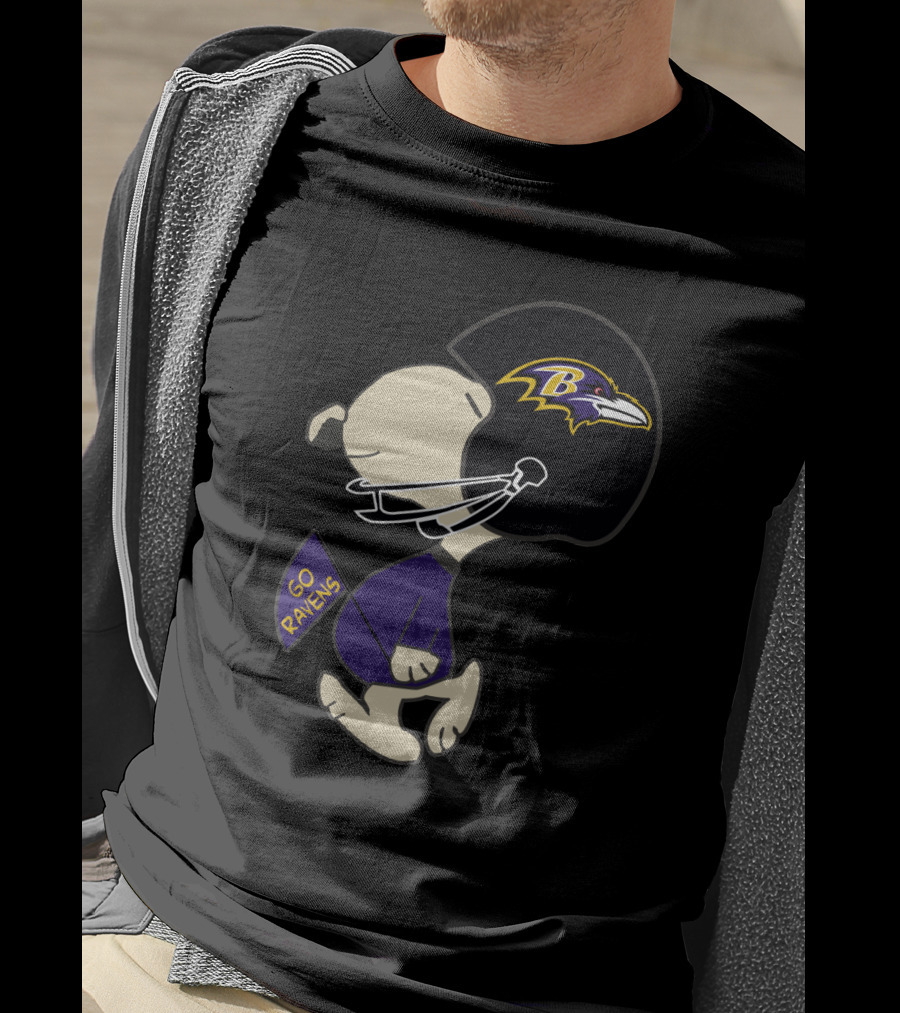 Baltimore Ravens Go Ravens Peanuts Character Football Helmet T-Shirt
