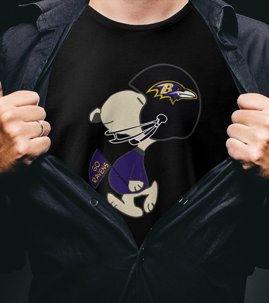 Baltimore Ravens Go Ravens Peanuts Character Football Helmet T-Shirt