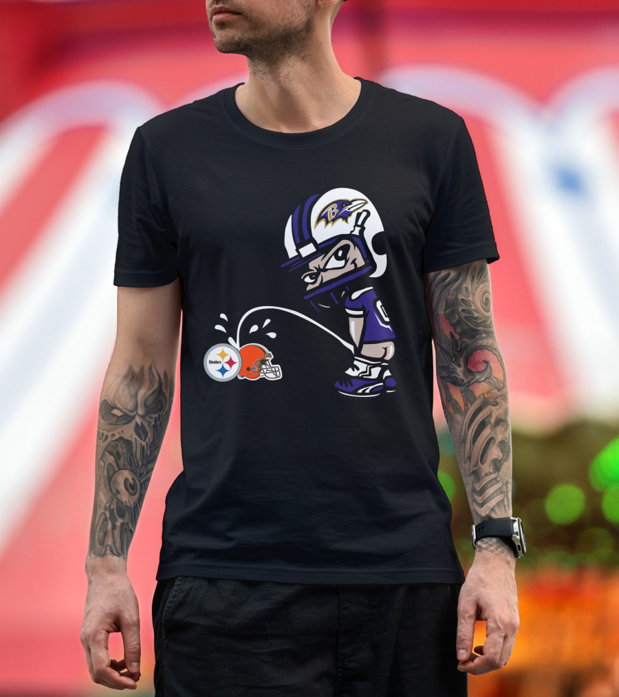Baltimore Ravens Rivalry Steelers Browns Humorous Cartoon T-Shirt