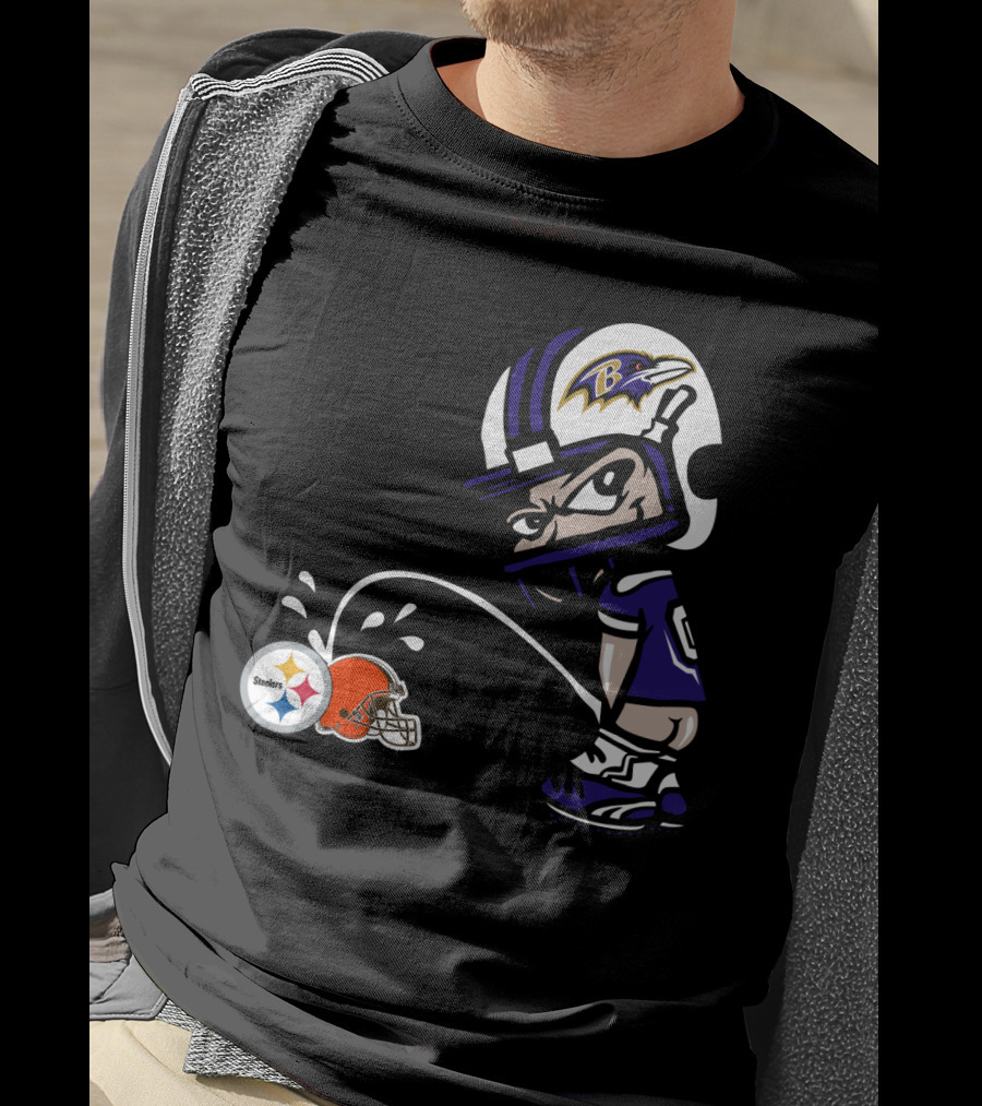 Baltimore Ravens Rivalry Steelers Browns Humorous Cartoon T-Shirt