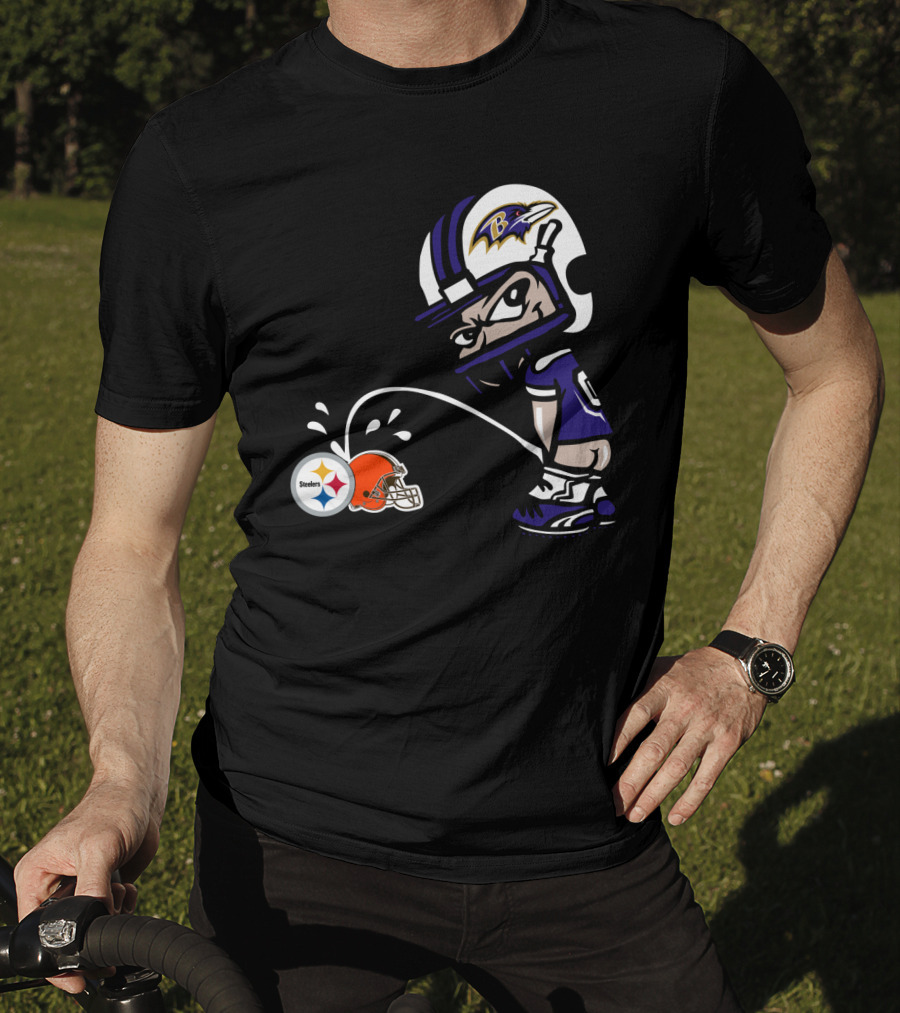 Baltimore Ravens Rivalry Steelers Browns Humorous Cartoon T-Shirt