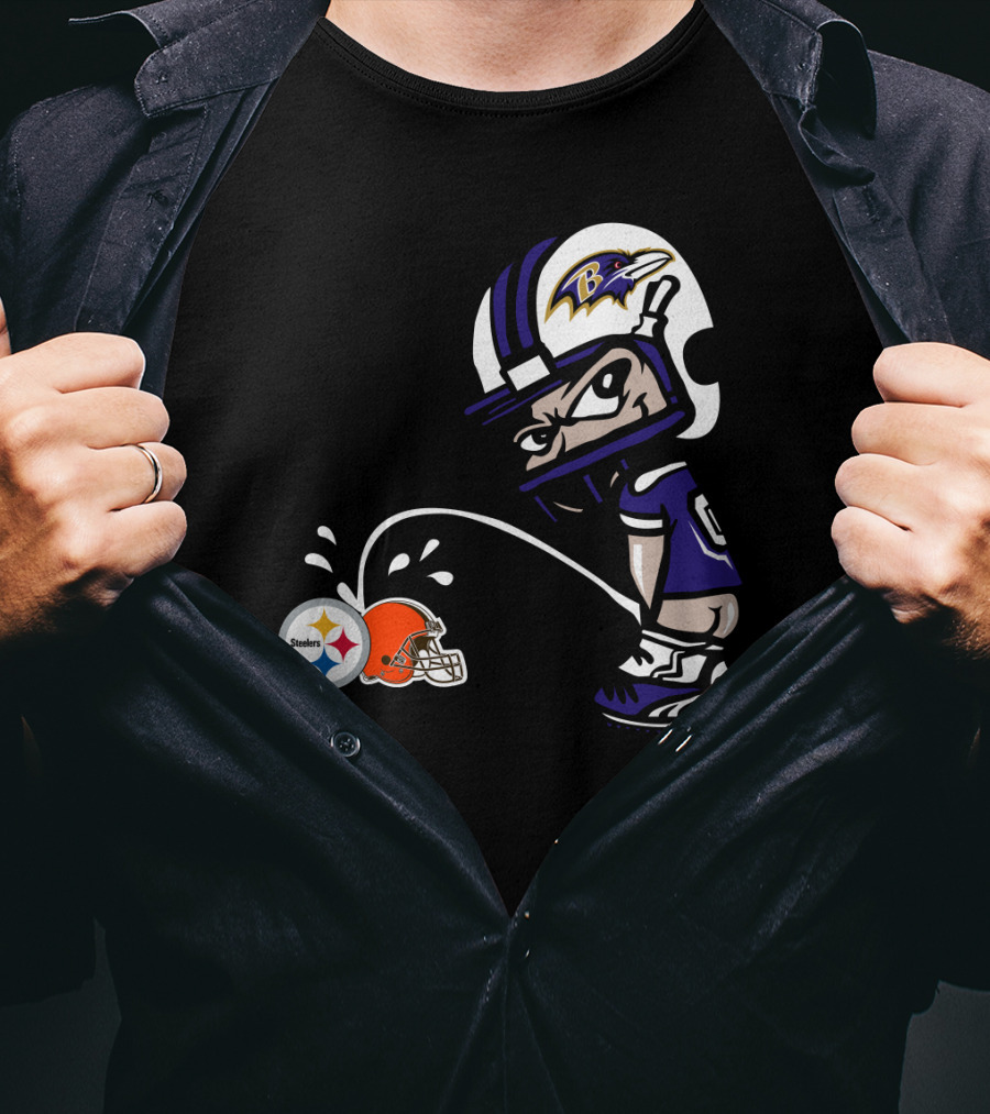 Baltimore Ravens Rivalry Steelers Browns Humorous Cartoon T-Shirt