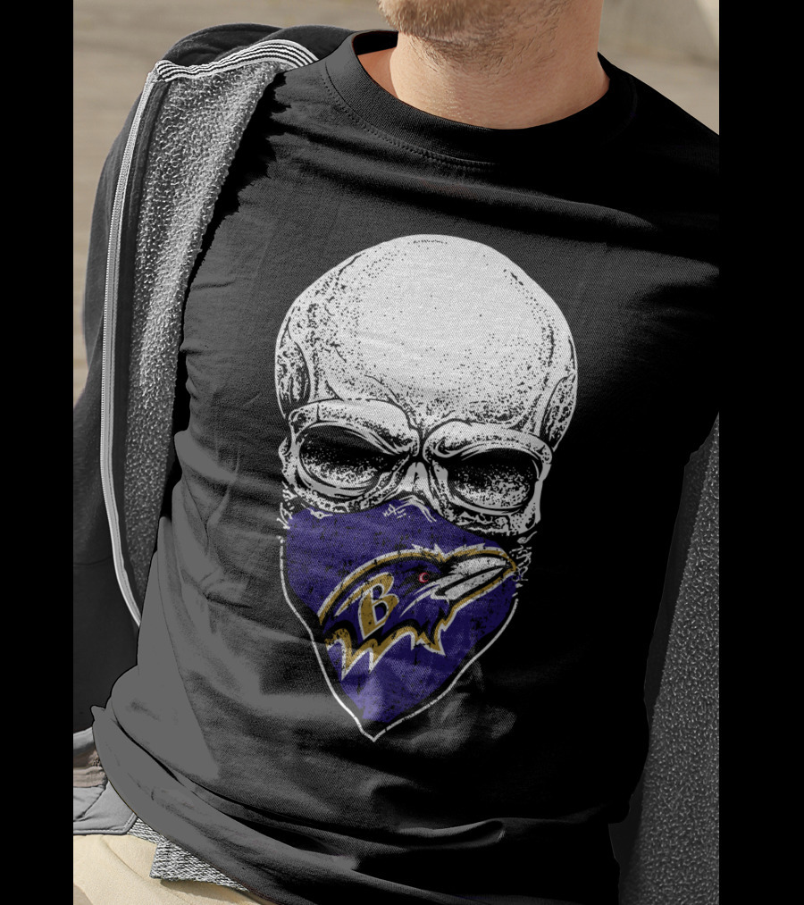 Baltimore Ravens Skull Bandana T-Shirt