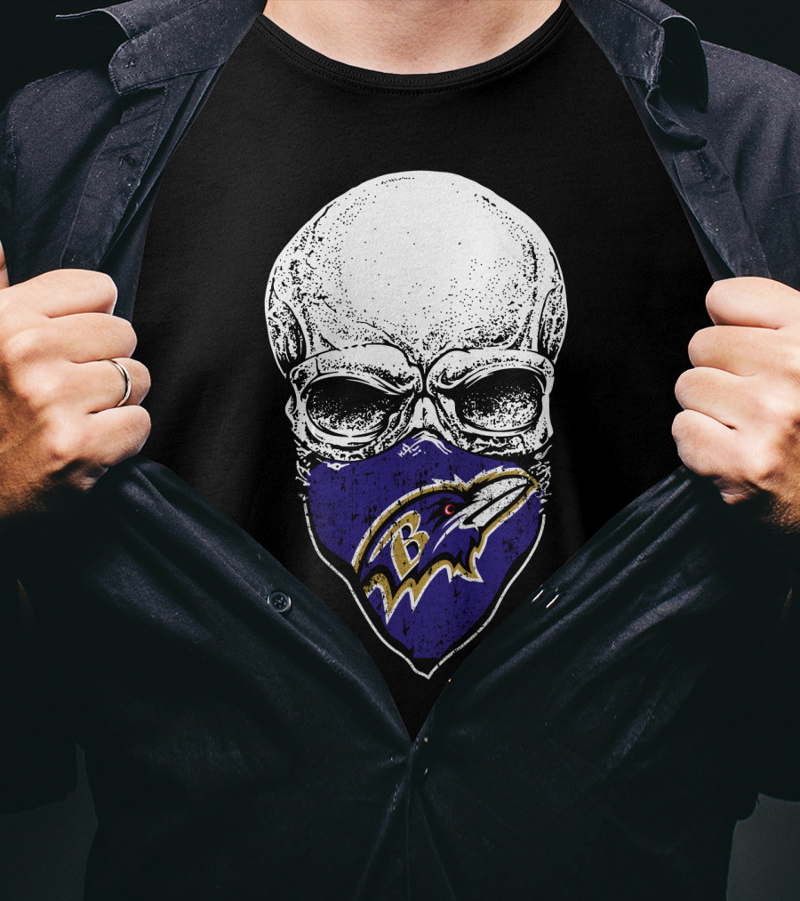 Baltimore Ravens Skull Bandana T-Shirt