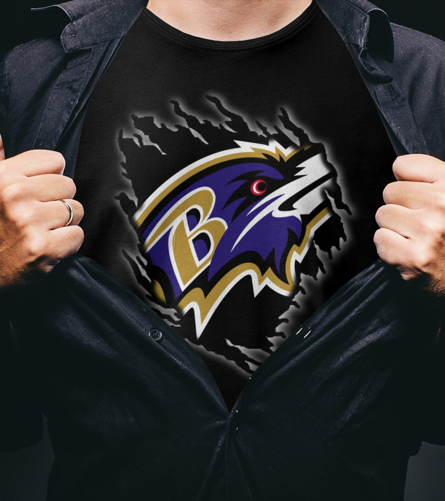 Baltimore Ravens Nfl Team Logo With Claw Marks On Dark T-Shirt