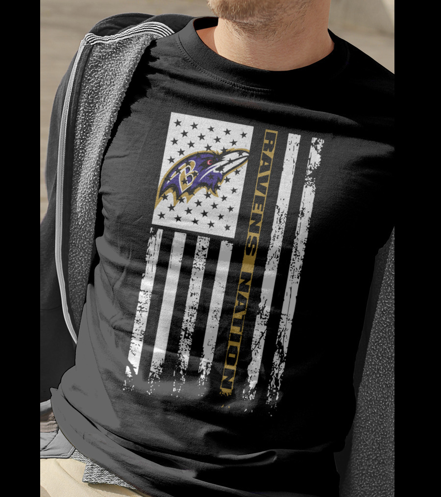 Baltimore Ravens Nation Flag Logo Stars Stripes T-Shirt