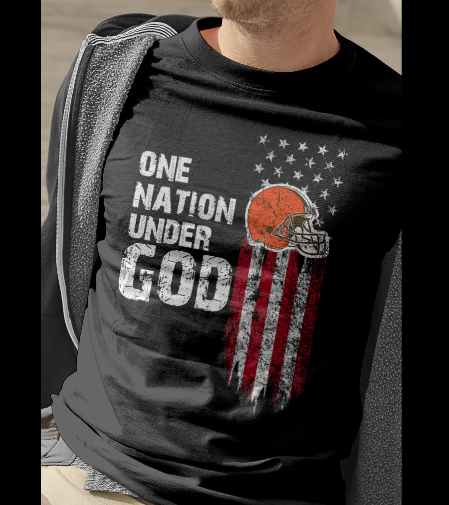 Cleveland Browns One Nation Under God Flag Helmet Stars Stripes T-Shirt