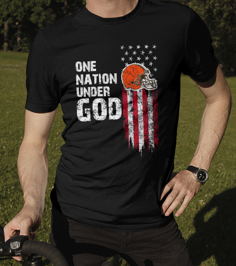 Cleveland Browns One Nation Under God Flag Helmet Stars Stripes T-Shirt