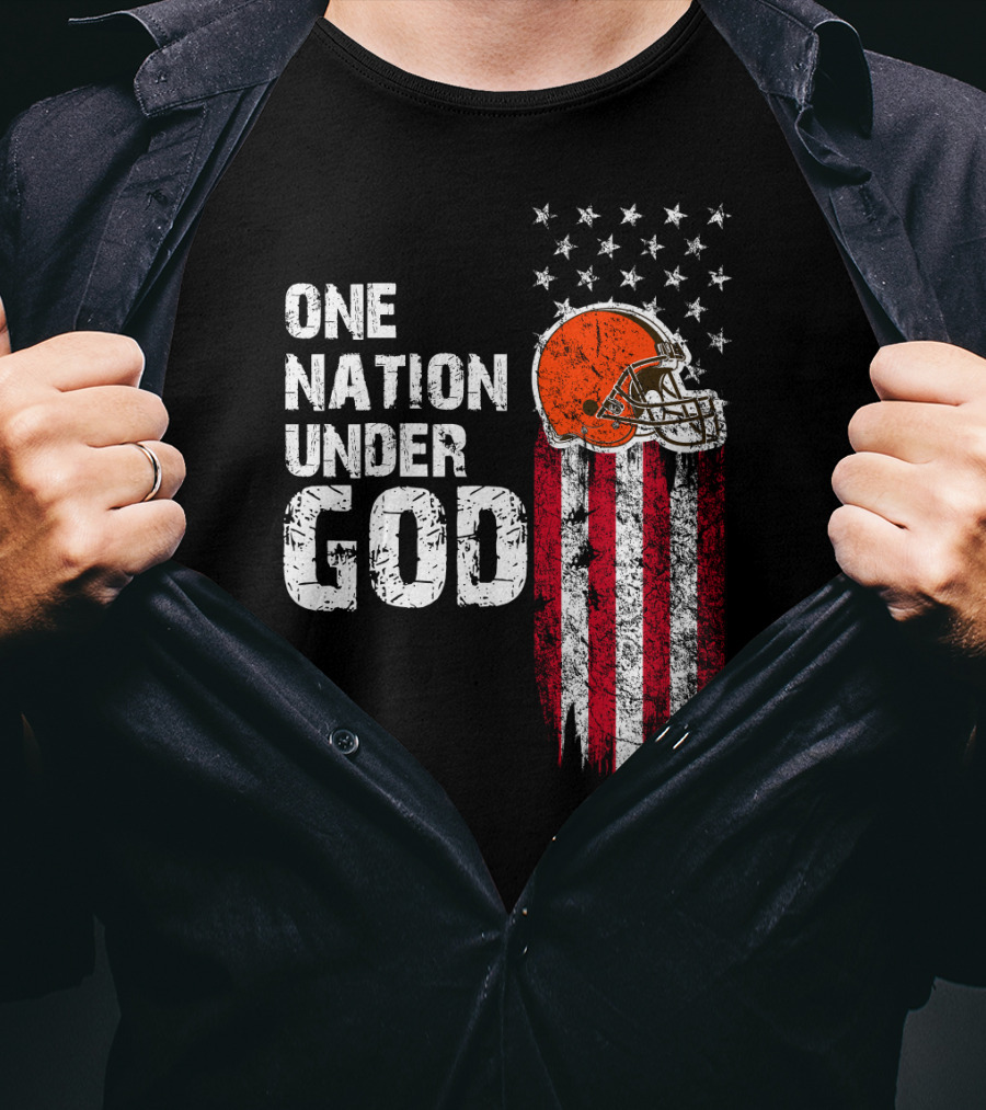 Cleveland Browns One Nation Under God Flag Helmet Stars Stripes T-Shirt