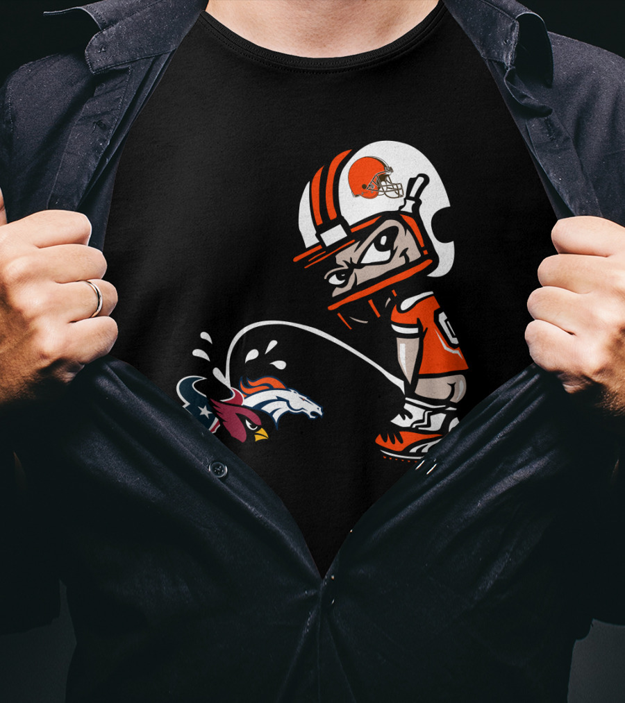 Cleveland Browns Player Humorous Rival Team Logos Interaction T-Shirt