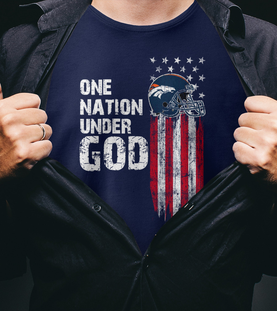 One Nation Under God Denver Broncos American Flag Helmet Stars Stripes T-Shirt