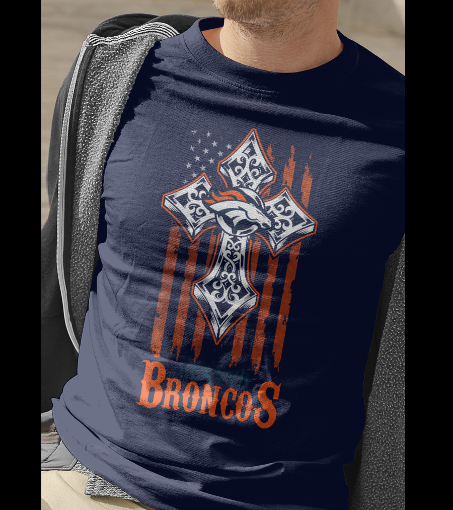 Denver Broncos American Flag Cross Horse T-Shirt