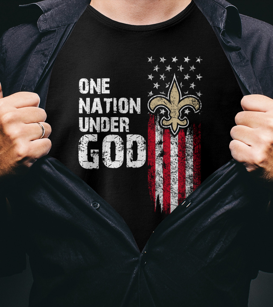 One Nation Under God New Orleans Saints Fleur-De-Lis American Flag Stars T-Shirt