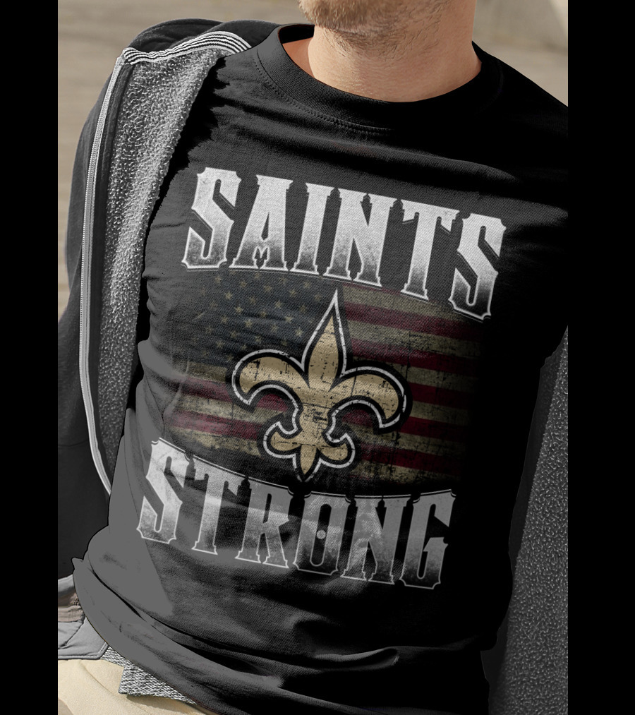 Saints Strong Fleur-De-Lis American Flag T-Shirt