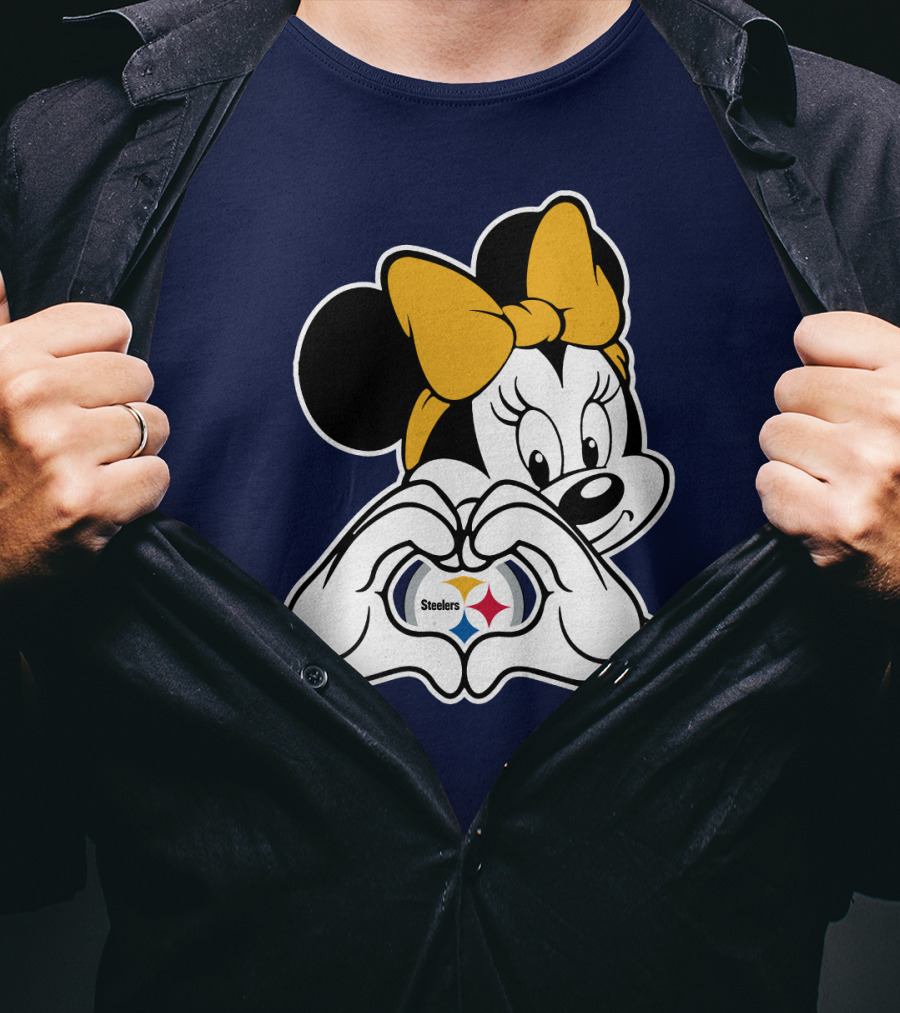 Minnie Mouse Heart Hands Steelers Logo Pittsburgh Steelers T-Shirt