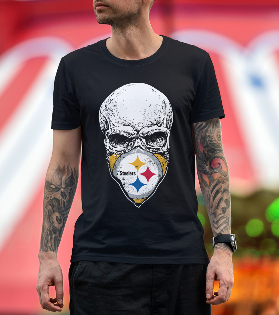 Pittsburgh Steelers Skull With Logo Mask T-Shirt