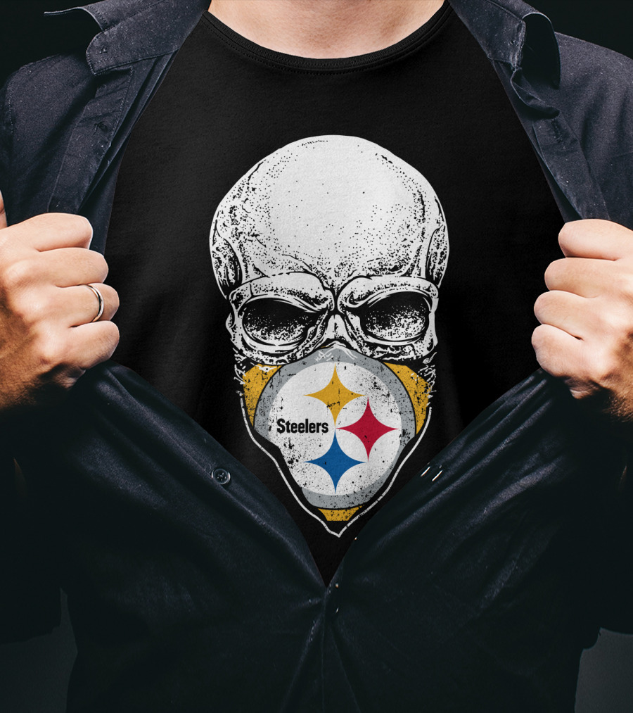 Pittsburgh Steelers Skull With Logo Mask T-Shirt