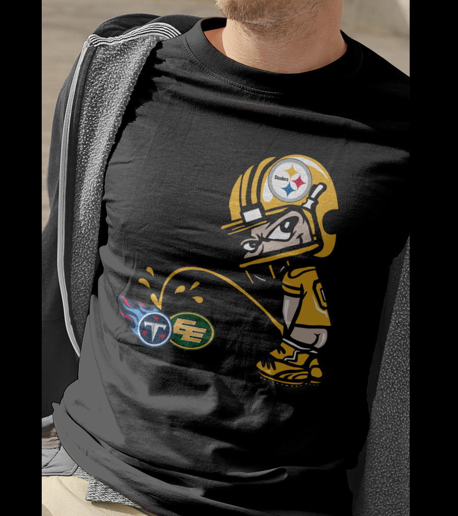 Pittsburgh Steelers Humorous Rivalry Character With Titans And Eagles Logos T-Shirt