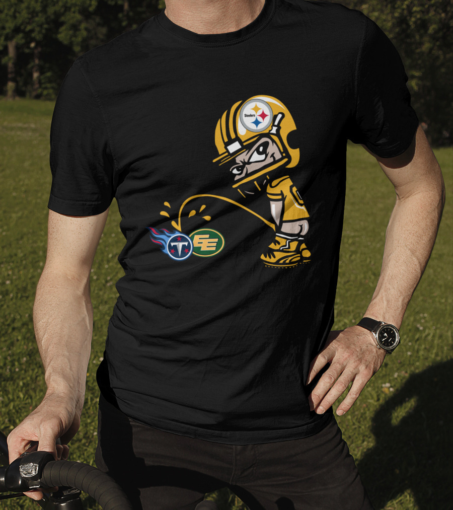 Pittsburgh Steelers Humorous Rivalry Character With Titans And Eagles Logos T-Shirt