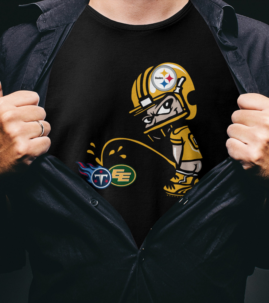 Pittsburgh Steelers Humorous Rivalry Character With Titans And Eagles Logos T-Shirt