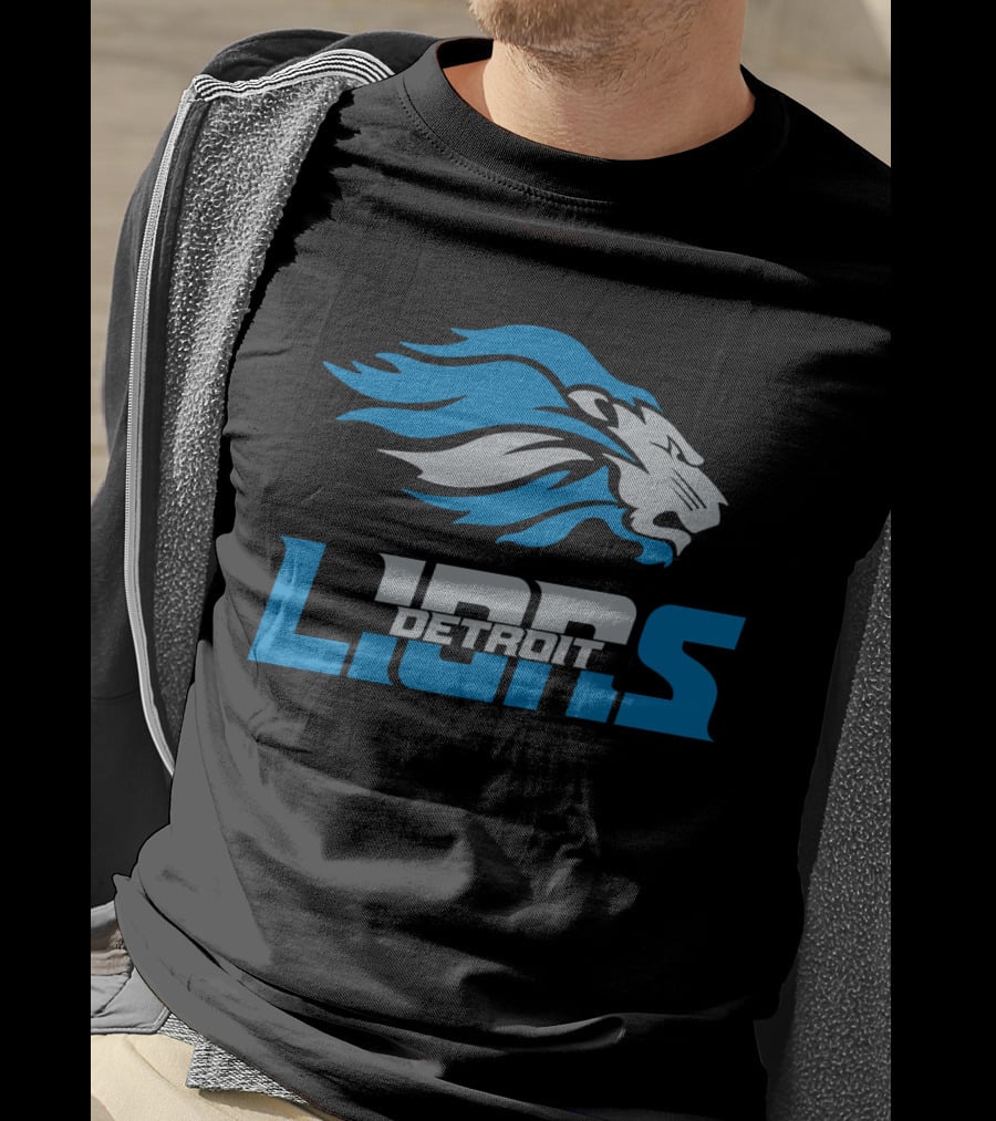 Detroit Lions Blue And Gray Lion Head T-Shirt