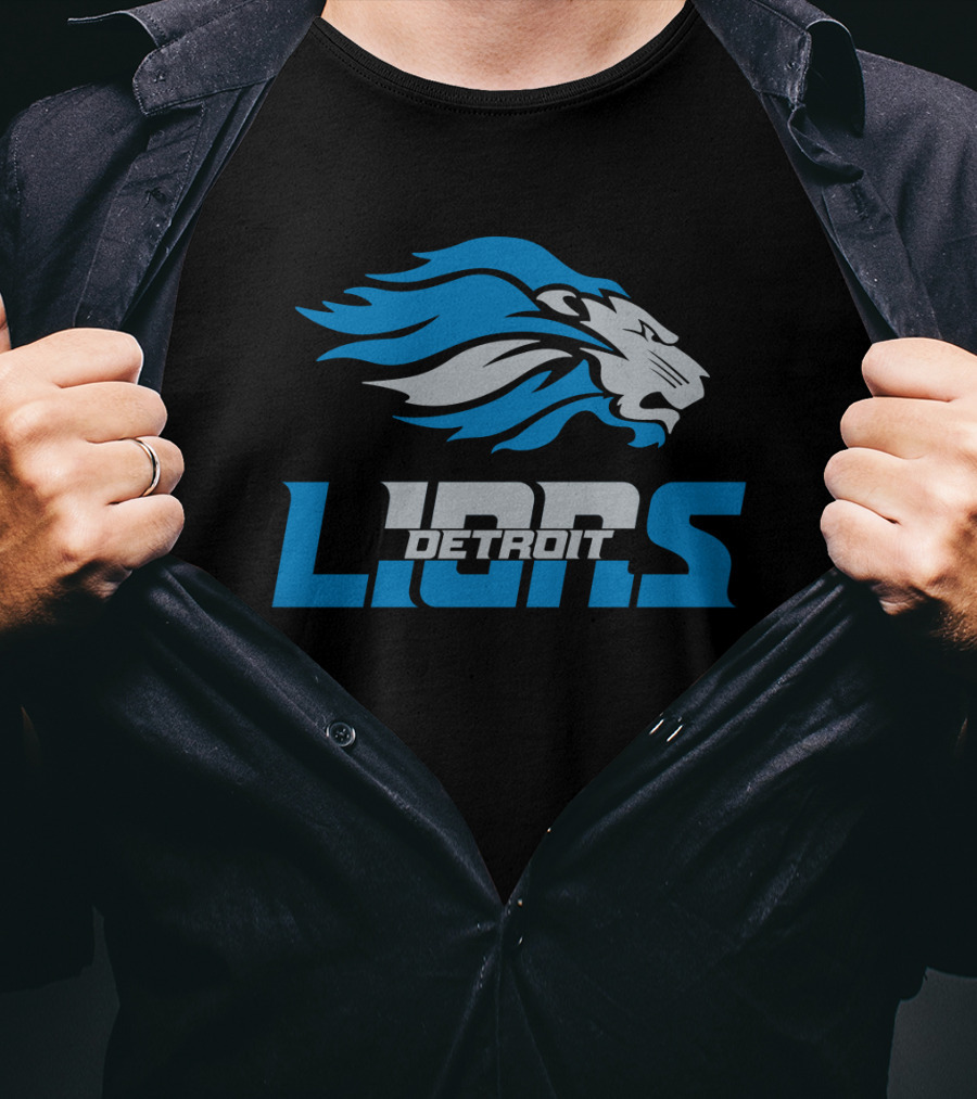 Detroit Lions Blue And Gray Lion Head T-Shirt