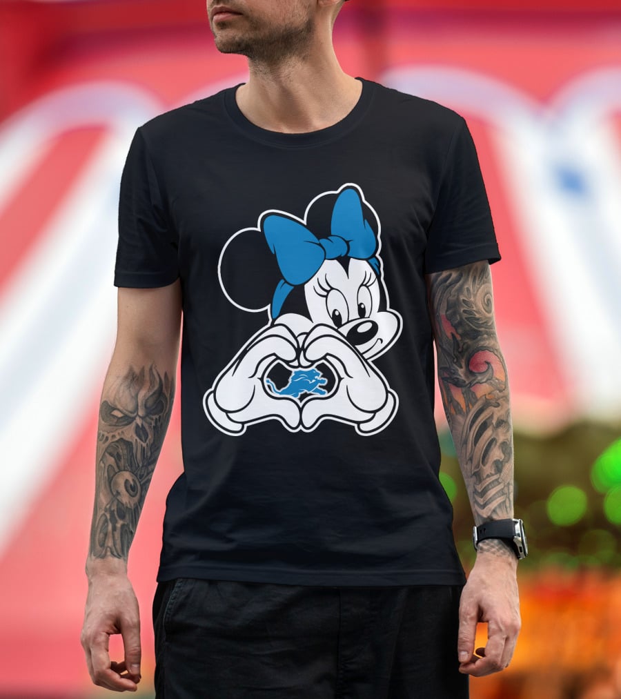 Detroit Lions Minnie Mouse Heart Hands T-Shirt