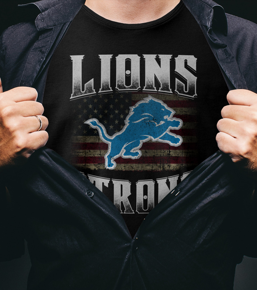 Lions Strong Detroit American Flag T-Shirt