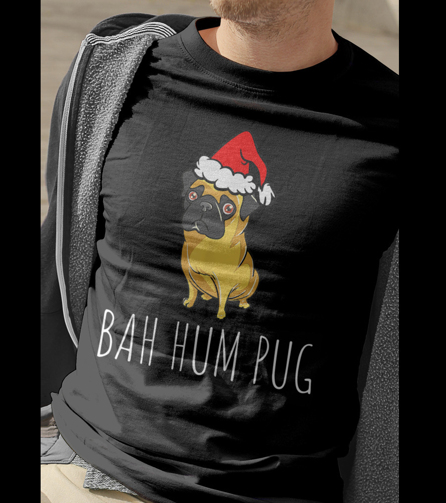Bah Hum Pug Funny Pug Christmas Santa Hat T-Shirt