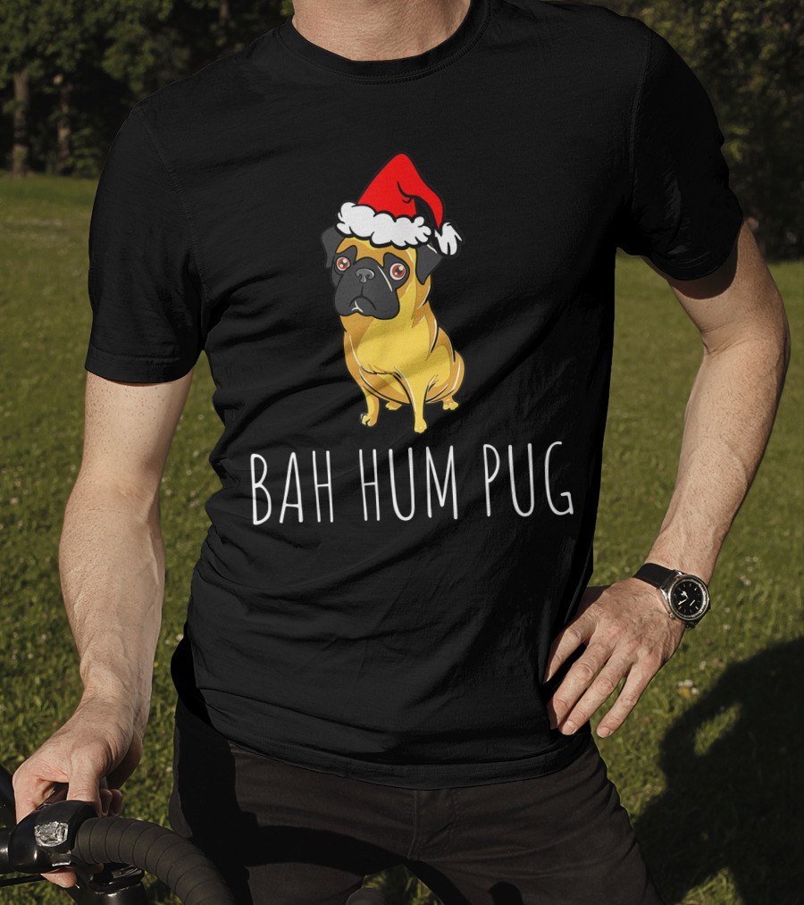Bah Hum Pug Funny Pug Christmas Santa Hat T-Shirt