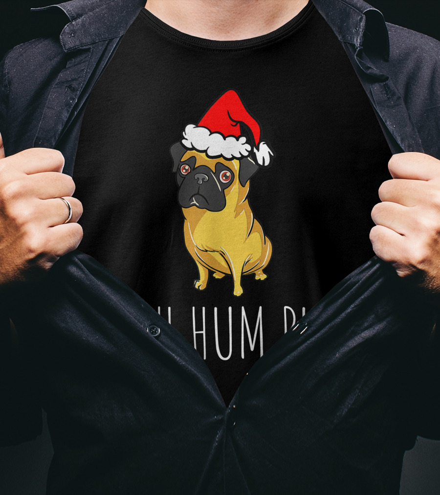 Bah Hum Pug Funny Pug Christmas Santa Hat T-Shirt
