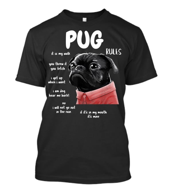 Pug Rules Funny Black Pug Christmas Shirt Phrases T-Shirt