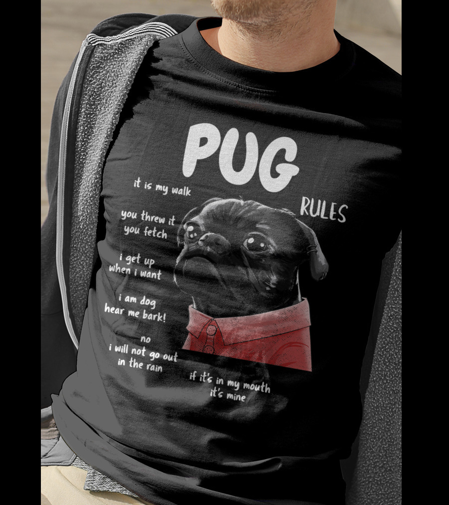 Pug Rules Funny Black Pug Christmas Shirt Phrases T-Shirt