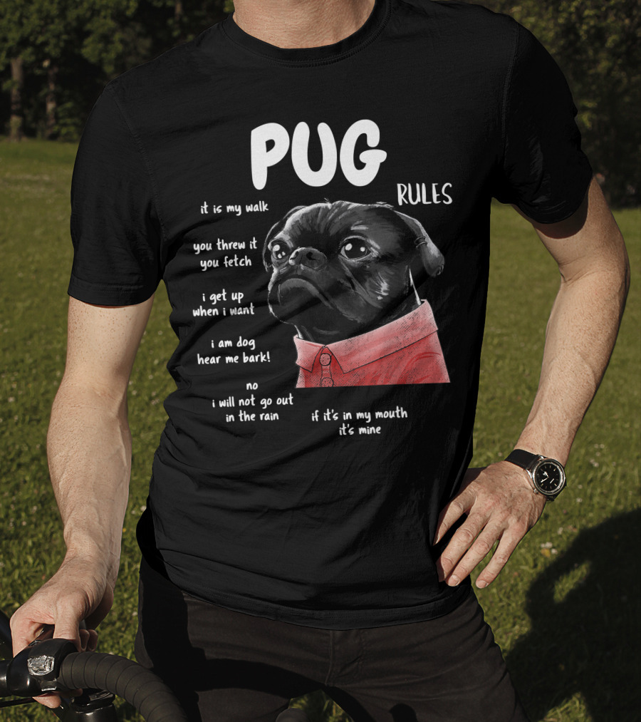 Pug Rules Funny Black Pug Christmas Shirt Phrases T-Shirt